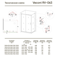 Душевой угол раздвижной прямоугольный RV063-16080PR-01-19C3 1600x800x1900 профиль Хром стекло Прозрачное Veconi